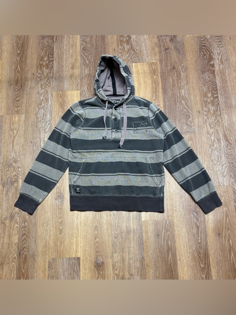 Y2k Alpinestars Black and Gray Striped Hooded Pullover